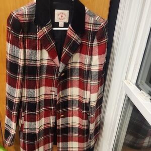 Vintage Books Brothets Red Black Cream Plaid Wool Blazer with Velvet Collar